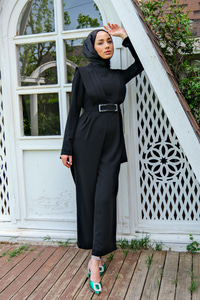 DRAPE DETAYLI BEL KEMERLI TULUM SIYAH