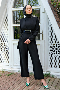 DRAPE DETAYLI BEL KEMERLI TULUM SIYAH