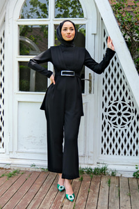 DRAPE DETAYLI BEL KEMERLI TULUM SIYAH