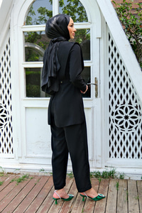 DRAPE DETAYLI BEL KEMERLI TULUM SIYAH