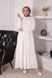DRAPE DETAYLI ELBISE BEYAZ