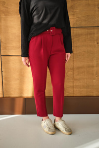 DUBLE KAPLAMA KEMERLI PANTOLON Bordo