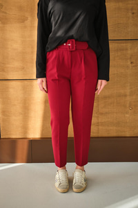 DUBLE KAPLAMA KEMERLI PANTOLON Bordo