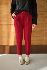 DUBLE KAPLAMA KEMERLI PANTOLON Bordo