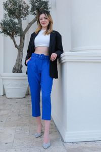 DUBLE KAPLAMA KEMERLI PANTOLON Saks Mavi