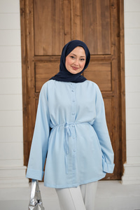 Duble Kol Yırtmaçlı Gömlek Açık Mavi