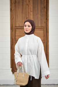 Duble Kol Yırtmaçlı Gömlek Ekru