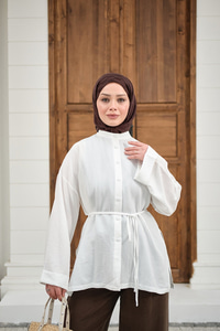 Duble Kol Yırtmaçlı Gömlek Ekru