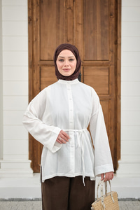 Duble Kol Yırtmaçlı Gömlek Ekru