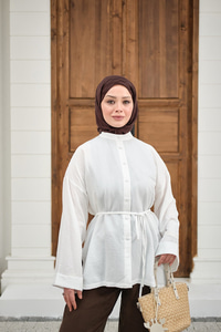 Duble Kol Yırtmaçlı Gömlek Ekru