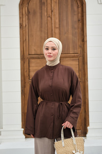 Duble Kol Yırtmaçlı Gömlek Kahverengi