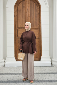 Duble Kol Yırtmaçlı Gömlek Kahverengi