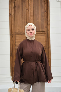 Duble Kol Yırtmaçlı Gömlek Kahverengi