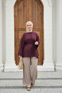 Duble Kol Yırtmaçlı Gömlek Mürdüm