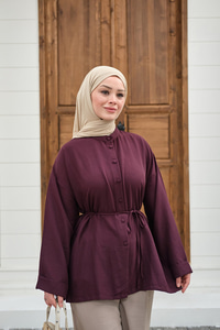 Duble Kol Yırtmaçlı Gömlek Mürdüm