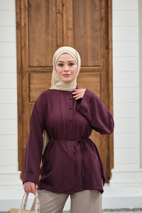 Duble Kol Yırtmaçlı Gömlek Mürdüm