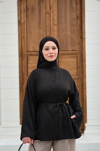 Duble Kol Yırtmaçlı Gömlek Siyah