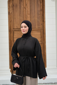 Duble Kol Yırtmaçlı Gömlek Siyah