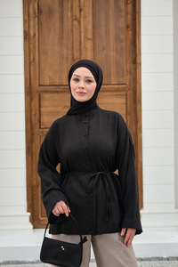 Duble Kol Yırtmaçlı Gömlek Siyah