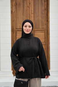 Duble Kol Yırtmaçlı Gömlek Siyah