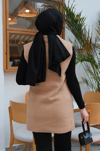 Düğme Detay Buklet Yelek Vizon