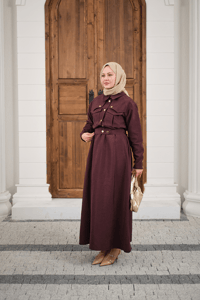 Düğme Detay Ceketli Takım Bordo