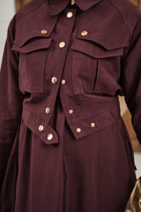 Düğme Detay Ceketli Takım Bordo