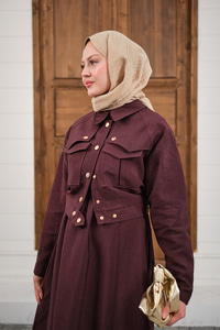 Düğme Detay Ceketli Takım Bordo