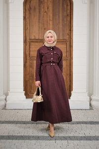 Düğme Detay Ceketli Takım Bordo