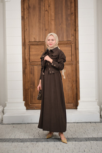 Düğme Detay Ceketli Takım Kahverengi