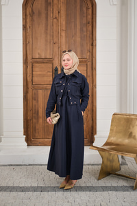 Düğme Detay Ceketli Takım Lacivert