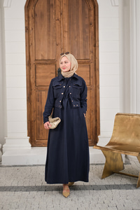 Düğme Detay Ceketli Takım Lacivert