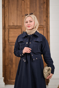 Düğme Detay Ceketli Takım Lacivert