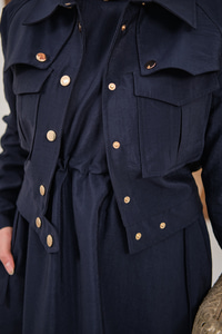 Düğme Detay Ceketli Takım Lacivert