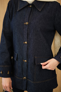 Düğme Detay Çift Cepli Kot Takım Lacivert