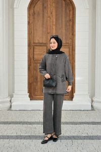 Düğme Detay Gizli Fermuarlı Takım Antrasit