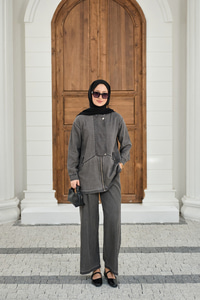 Düğme Detay Gizli Fermuarlı Takım Antrasit