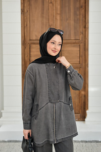 Düğme Detay Gizli Fermuarlı Takım Antrasit