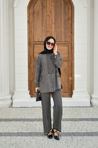 Düğme Detay Gizli Fermuarlı Takım Antrasit