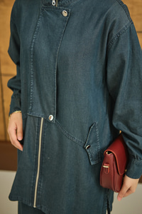 Düğme Detay Gizli Fermuarlı Takım Lacivert