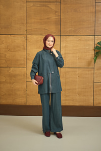 Düğme Detay Gizli Fermuarlı Takım Lacivert