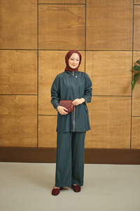 Düğme Detay Gizli Fermuarlı Takım Lacivert