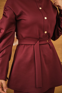 Düğme Detay İkili Takım Bordo