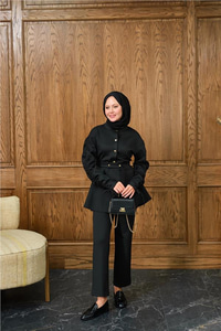 Düğme Detay İkili Takım Siyah
