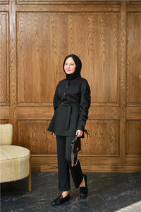 Düğme Detay İkili Takım Siyah