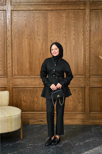 Düğme Detay İkili Takım Siyah