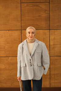 Düğme Detay Kırçıllı Ceket Gri