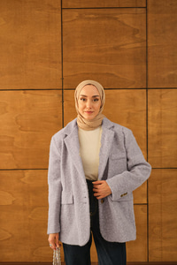 Düğme Detay Kırçıllı Ceket Gri