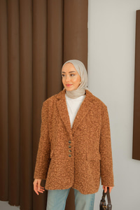 Düğme Detay Kırçıllı Ceket Kahverengi