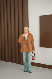 Düğme Detay Kırçıllı Ceket Kahverengi